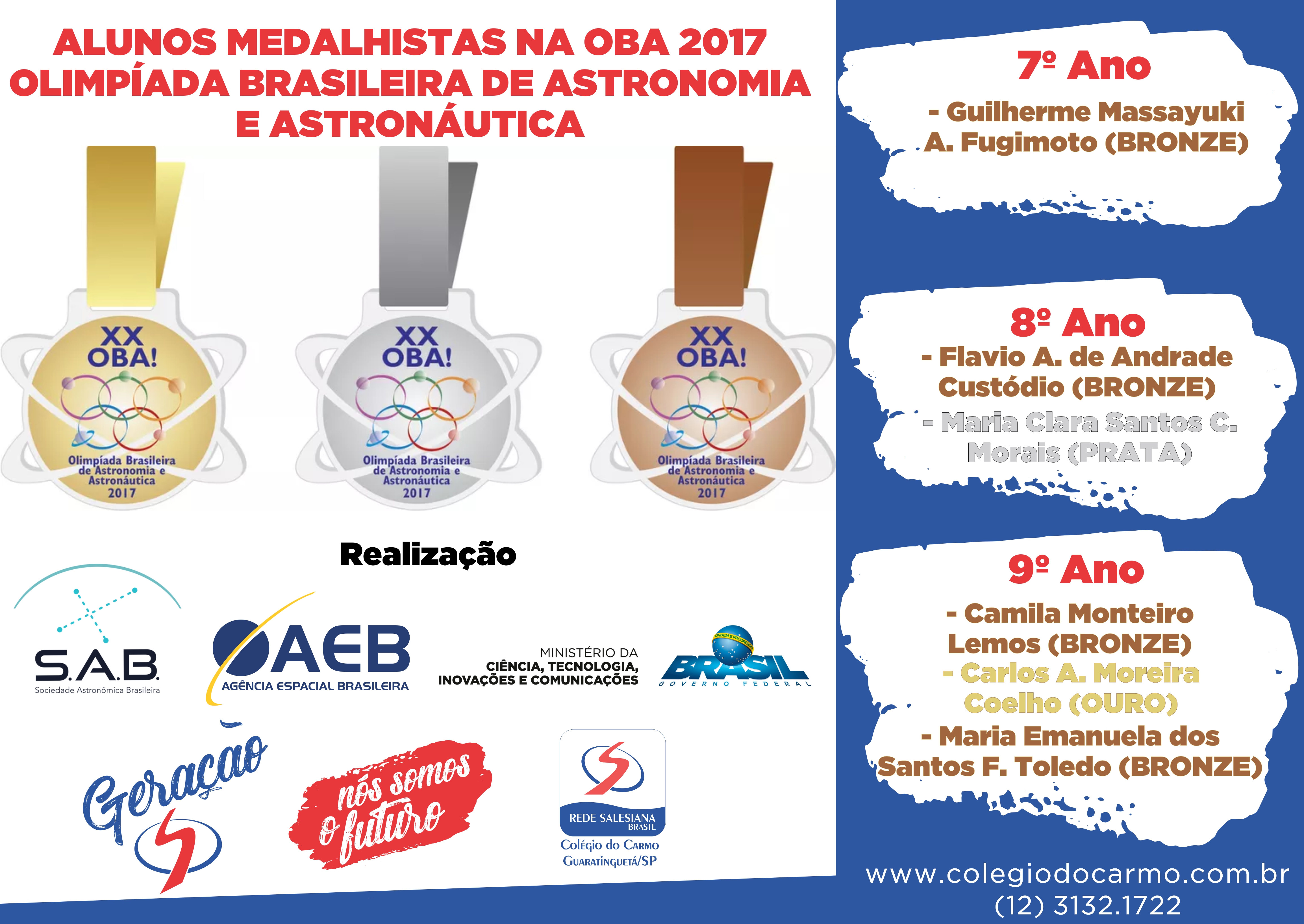 Alunos medalhistas da OBA 2017