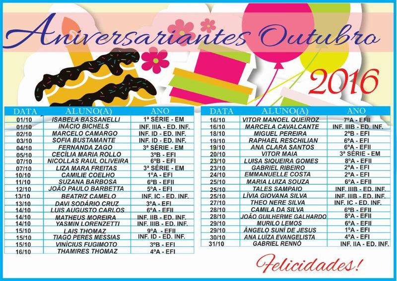 Estudantes Aniversáriantes do Mês de Outubro