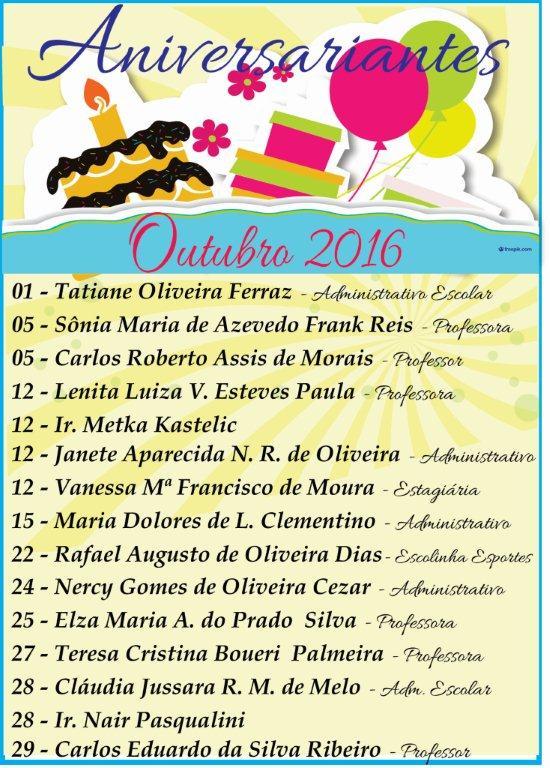 Colaboradores Aniversáriantes do mês de Outubro