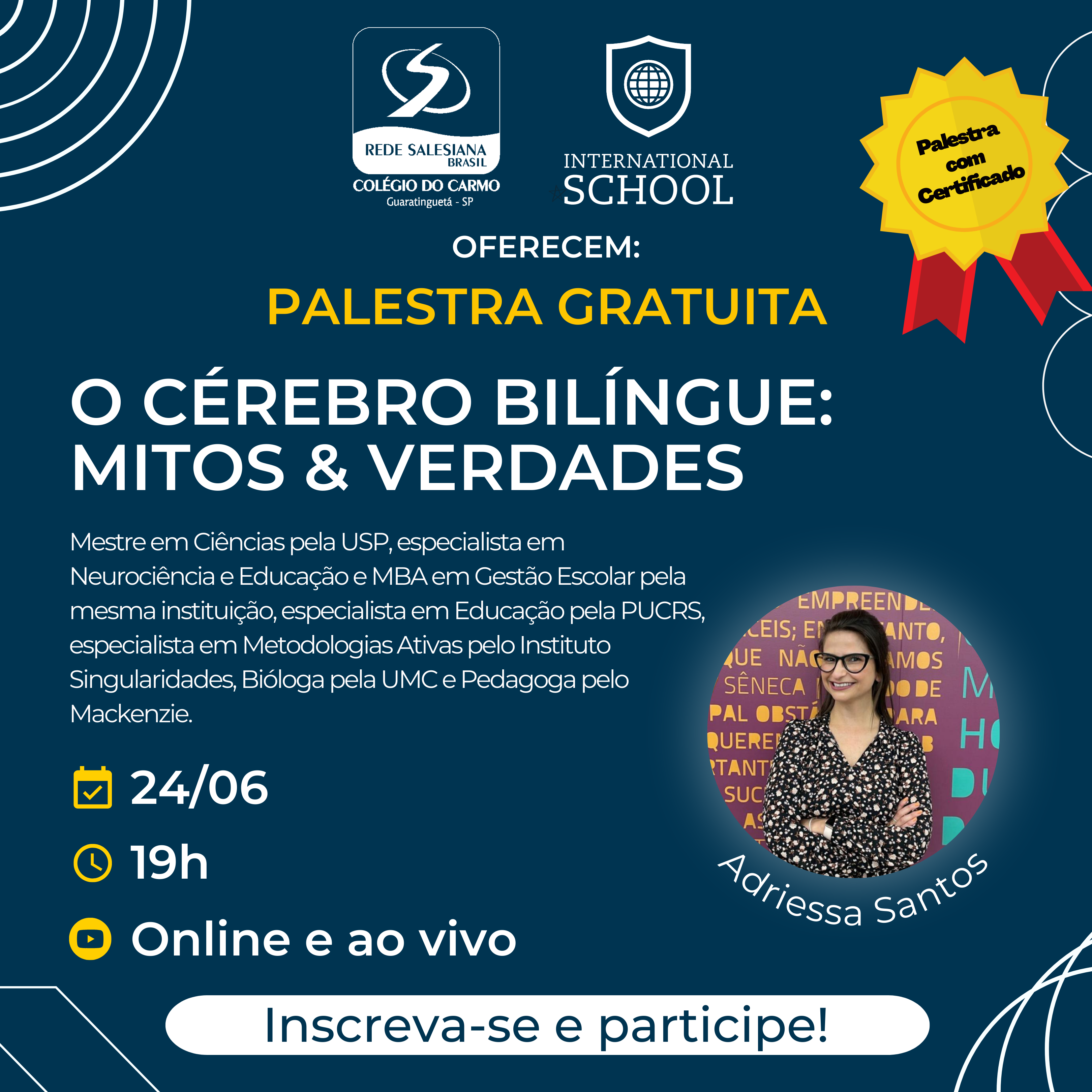 Colégio do Carmo e International School oferecem palestra gratuita sobre "Educação Bilíngue" online e com Certificado